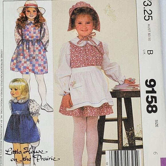 Vintage 80s McCalls Pattern 9158 Girls Collared Prairie Dress Sz 6 Uncut - Picture 1 of 2